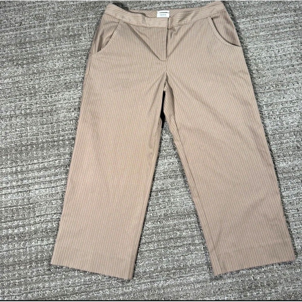 IZOD Cool FX Golf Classic Women's Beige Striped Pants 6 28x23 Stretch